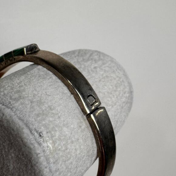 Vintage Mexican 925 Sterling Silver Green Turquoise Bangle Bracelet - Picture 5 of 8